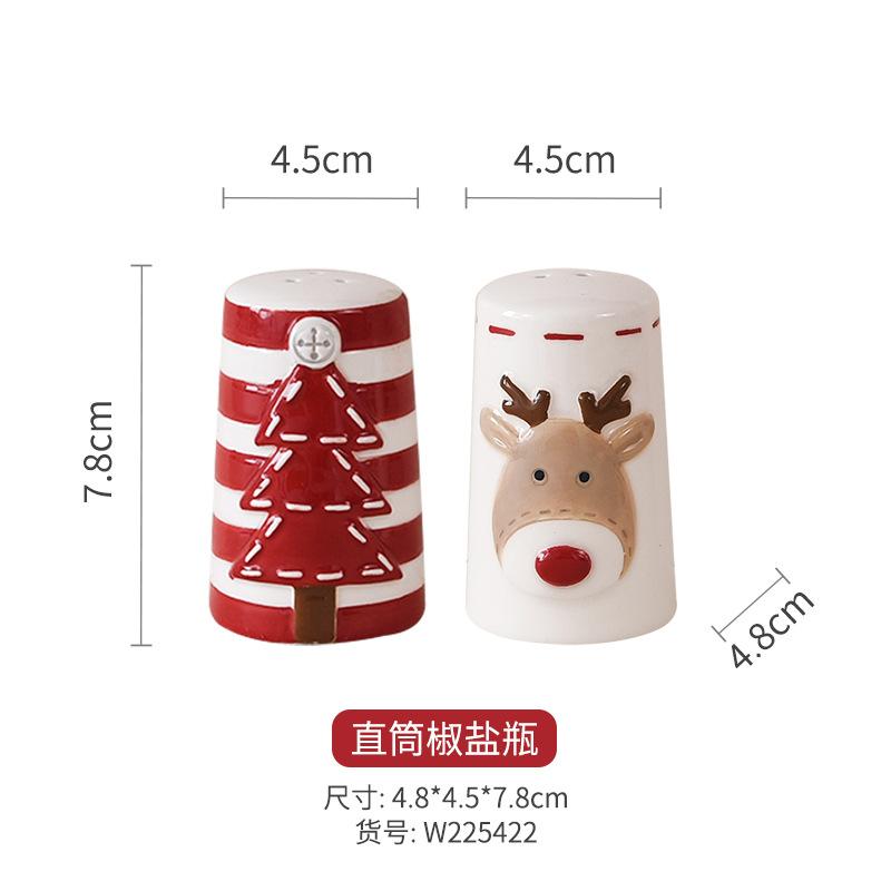 

Nordic Creative Christmas Tree Ceramic Seasoning Bottle Set Embossed Cartoon Elk Salt and Pepper Shaker Kitchen Seasoning Box