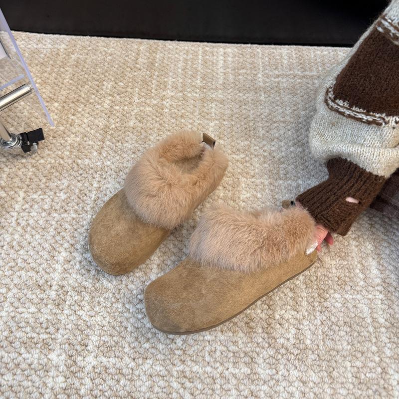 Retro velvet half-drag thick-soled heightening Birkenstocks 2025 autumn and winter new lazy people wear fluffy slippers with one foot