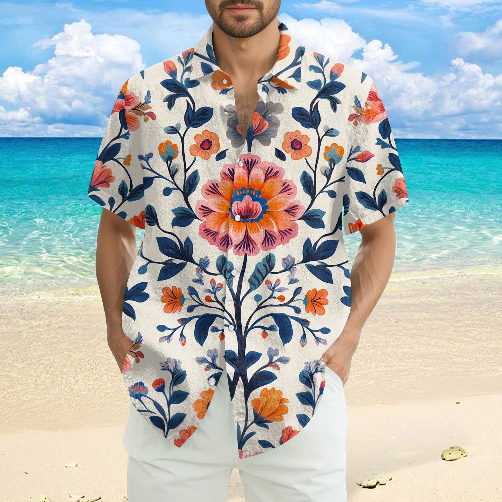 

Мужская модная, повседневная и свободная рубашка в стиле бохо с короткими рукавами и принтом XL белый