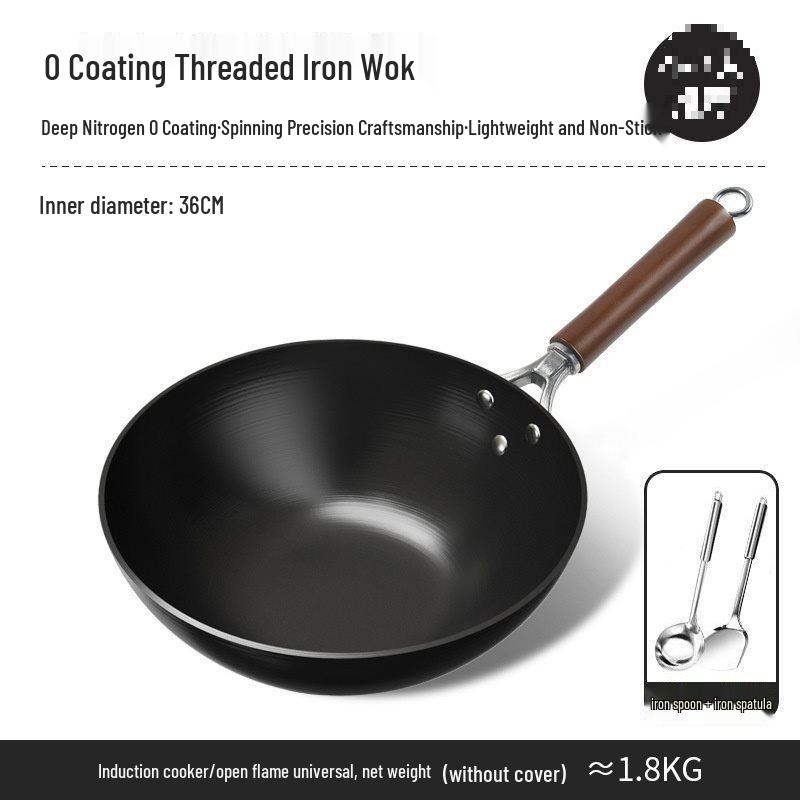 Traditioneller Eisen-Wok mit flachem Boden für Induktions- und Gasherde - Unbeschichtet, Antihaft-Bratgeschirr