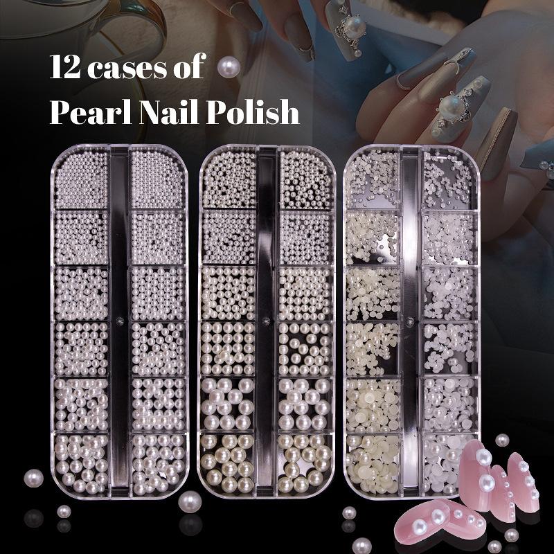 Nail Art Jewelry Full Round Pure White Beige Pearl Size Mixed Beauty Half Round Nail Art Pearl Jewelry