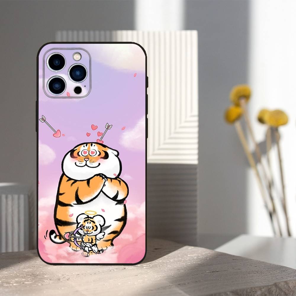 

Cute Art Cartoon Tiger For iPhone 12,16,11,14,15,17,13,X,Mini,SE,Max,8,7,XR,XS,Plus,Pro,Soft Silicone Black Case iPhone12PRO