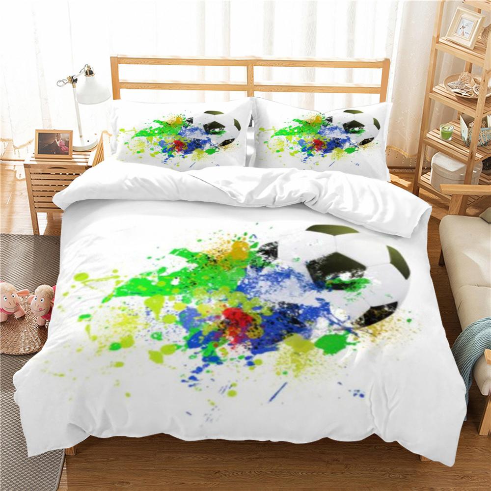 Home Bedding Set 3D Football Print Quilt Cover Washable Bedclothes Bed Suit Pillowcase Single Double King Bed Set