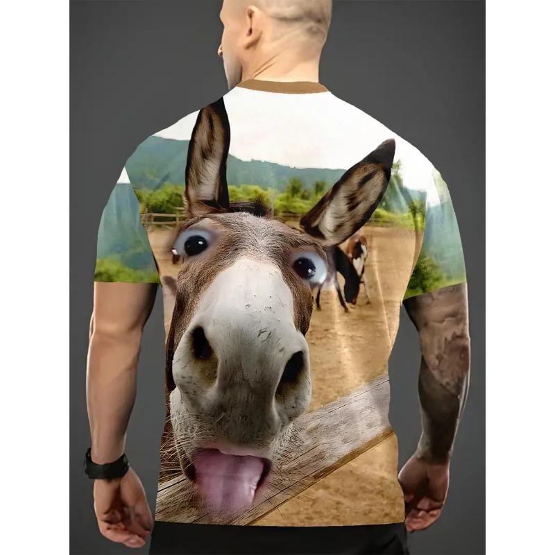 Großes Herren Esel Muster 3D Gedrucktes Herren Rundhals Kurzarm T-Shirt Sommer Mode T-Shirt Lässig Bequem Vielseitiges Oberteil