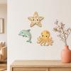 3 Piezas Arte de Pared Temática Playa Océano, Estrella de Mar de Madera 2D Delfín Pulpo Escultura Colgante de Pared para Casa de Campo, Baño, Decoración de Dormitorio