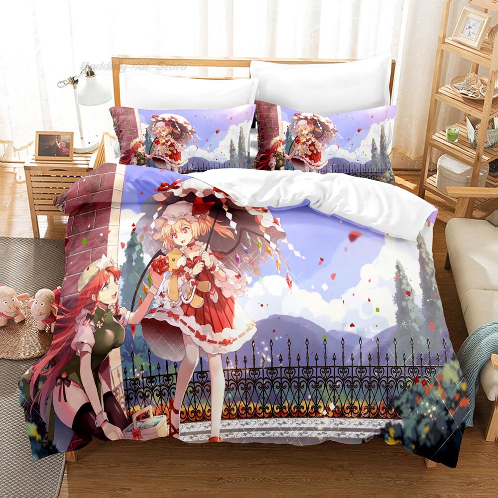 Touhou Project Bedding Set Single Twin Full Queen King Size Bed Set Aldult Kid Bedroom Duvetcover Sets 3D Print Cartoon Kawaii