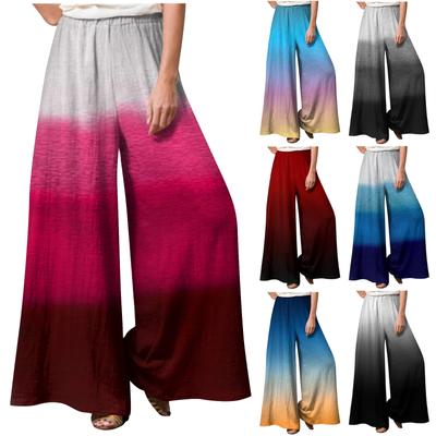 Damskie Modne Luźne Codzienne Spodnie z Szerokimi Nogawkami z Gradientowym Nadrukiem, Elastycznym Pasem i Bez Kieszeni