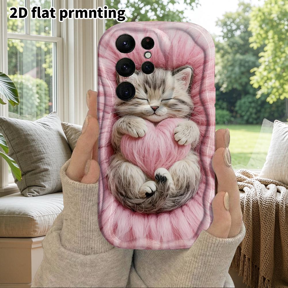 Phone Case: 2D Flat Samsung Galaxy A34 A35 M05 M06 S20 S22 S21 FE Plus 5G Protective Case, Couple Style, Holding Heart Kitten, Christmas and Halloween