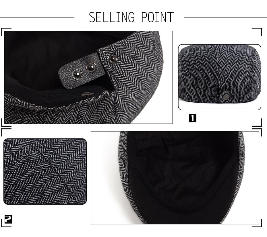 Retro British Herringbone Men's Beret: Autumn/Winter Literary Flat Cap - Trendy Large Head Size Duckbill Design
