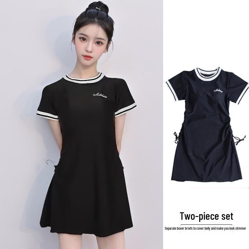 

Two-Piece Color Block Korean Swimsuit: Women s Skirted Fashion, Slim Fit, Conservative Belly-Covering Design for Holidays. L (suitable for 95-105 jin)