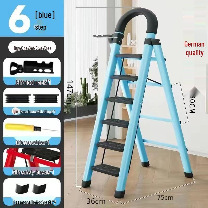 Multi-Functional Carbon Steel Folding A-Frame Telescopic Step Ladder for Indoor Use
