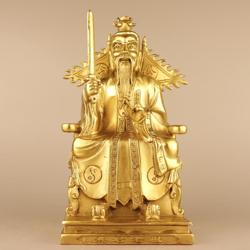 Patriarch Founding Deity Worship Brass Hongjun Taoist Three Pure Ones Grandmaster Statue Long11cmWide16cmHigh