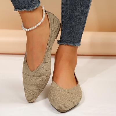 Fashion Women's Pointed Toe Flat Shoes Solid Color Knitted Slip On Shoes Casual Breathable Ballet Flats Women