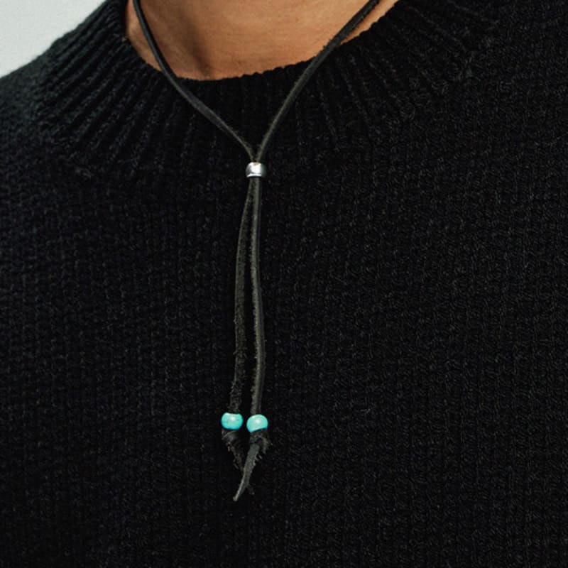 KND Leather & Turquoise Beads Necklace Black