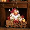 Reusable Christmas Wood Ornament Wooden Santa Claus Hanging Pendant for Christmas, Rustic Floral Wall Sign, Holiday Decor Tree with Hemp Rope