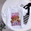 Girls Fashionable Pure Cotton TShirt with Teddy Bear Cartoon Pattern Summer Clothing Fun Childrens Wear Y2K Style