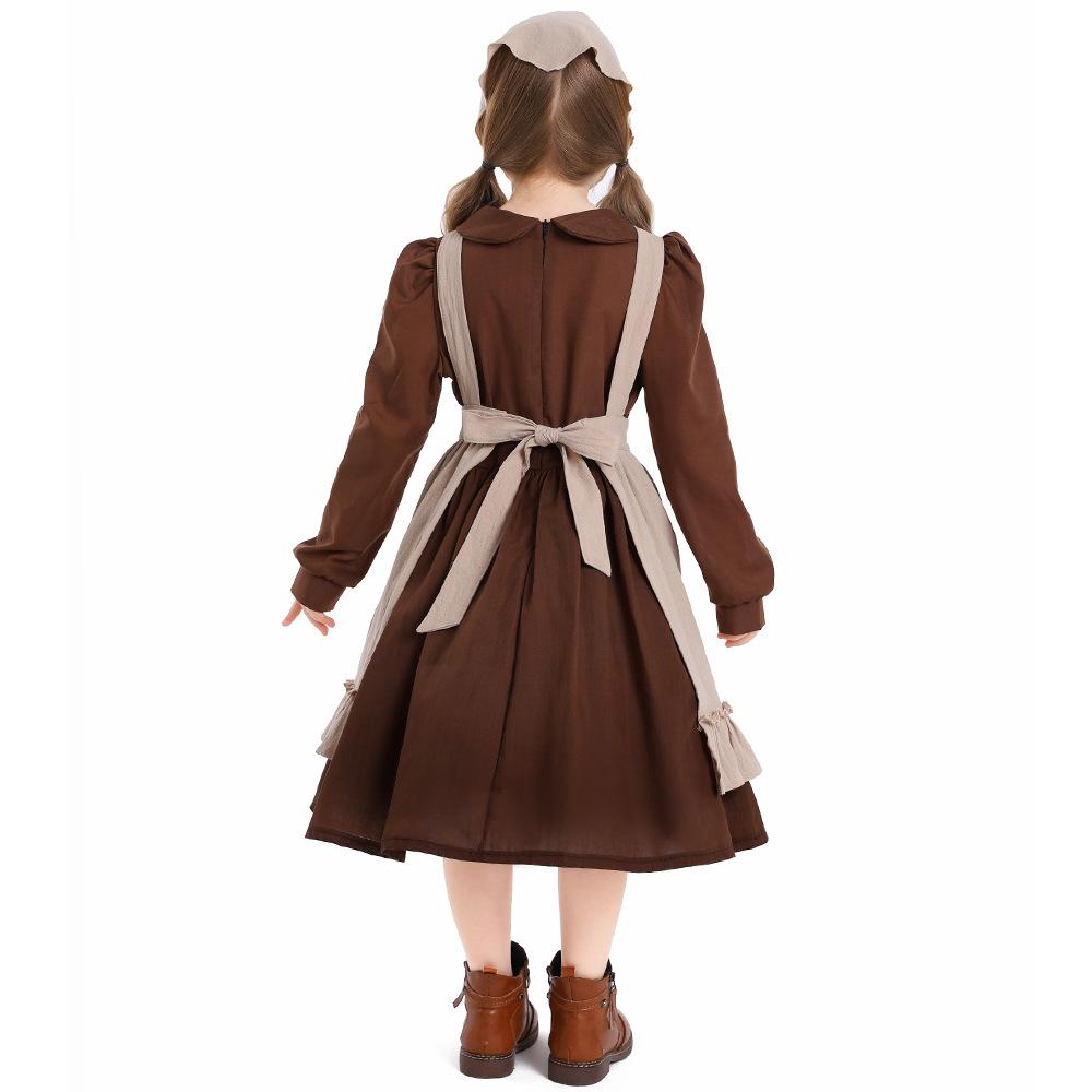 Kids Girls Children's Day Poor Maid Dress Apron Sets Cosplay Costume Stage Performance Pastoral Farm Frence Lolita Dress Up Halloween Outfit