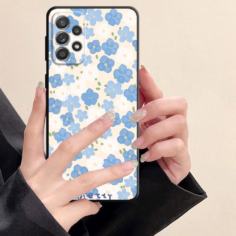 Black Soft Bumper Case For Samsung Galaxy A33 A52 A13 A71 A31 A51 A32 A22 A72 A21s A23 A53 A14 A52s Lovely Flower Cover
