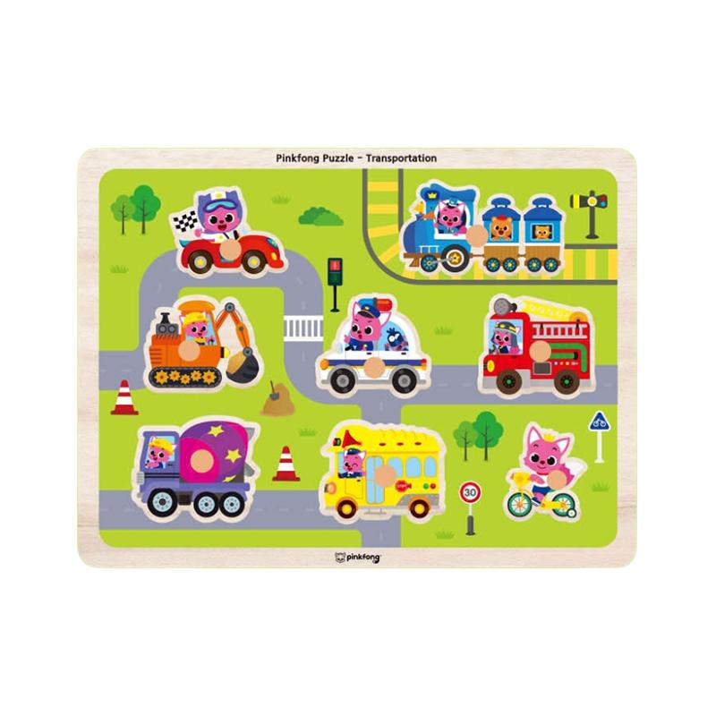 KC-Certified - Pinkfong Wooden Peg Puzzle – Transportation (8 Pieces)