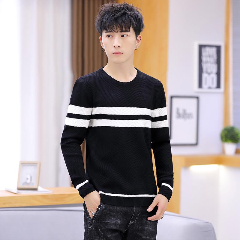 Autumn 2020 Men's Slim Fit Korean Style Round Neck Knitted Pullover Sweater - Fashionable Long Sleeve Base Shirt
