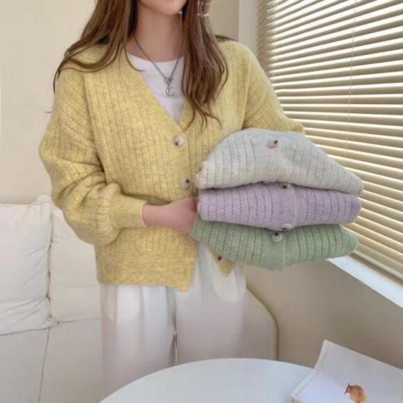 New V Neck Casual Loose Elegant Office Women Sweater Fashion Cardigan Office Lady Jacket Solid Outwear Autumn Winter Knitted Coat Simple Clothing