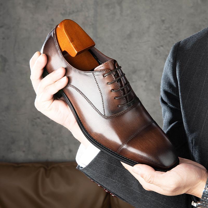 Zapatos Oxford de Cuero Genuino para Hombre de Moda para las Cuatro Estaciones con Punta Cuadrada y Cuero de Capa Superior para Zapatos de Vestir de Negocios para Hombre