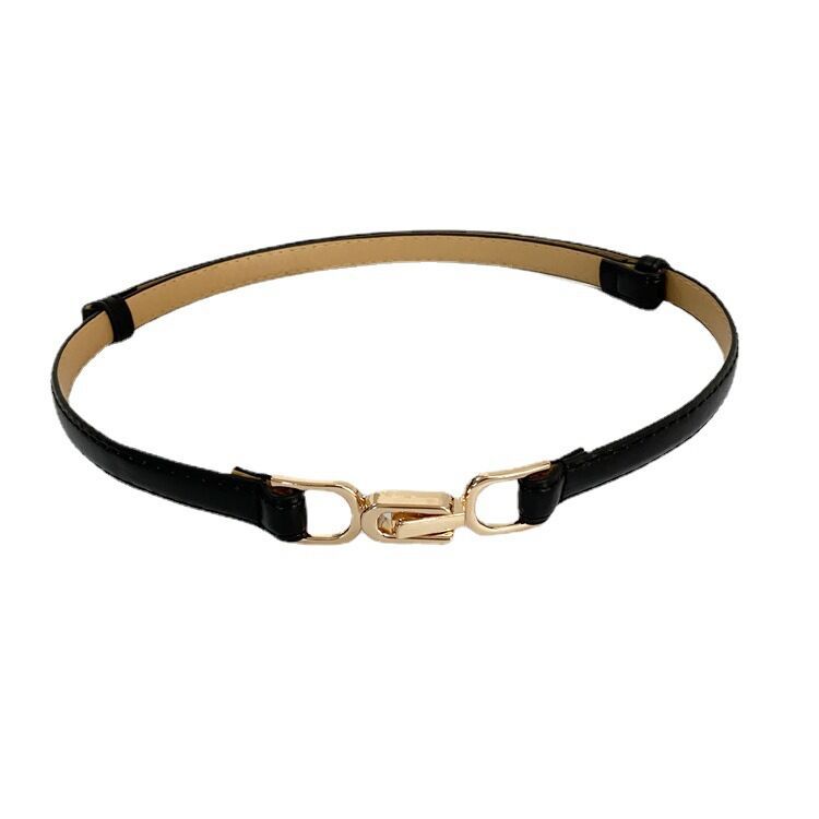Women's a Pair of Buckles Adjustable Thin Belt Decorative Simple Waist Fitted Mirror Belt Women's Poly Urethane Leather Punch-Free Waist Seal