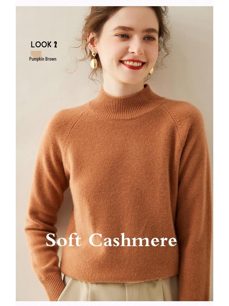 Women's Soft Cashmere Sweater - Thick, Half High Neck, Loose Fit, Solid Color, Casual Style for Autumn and Winter