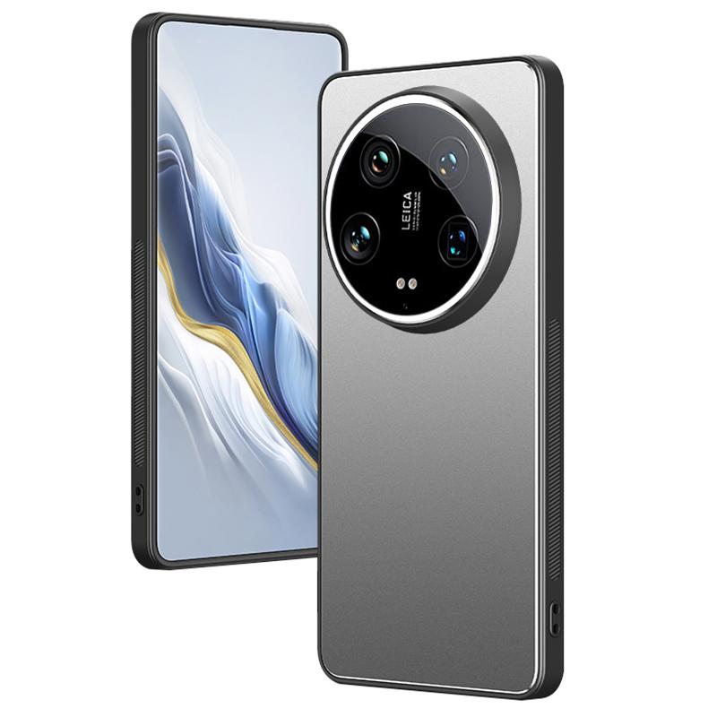 

For Xiaomi 14 Ultra Case PC+TPU Matte Phone Cover with Tempered Glass Lens Film Grey