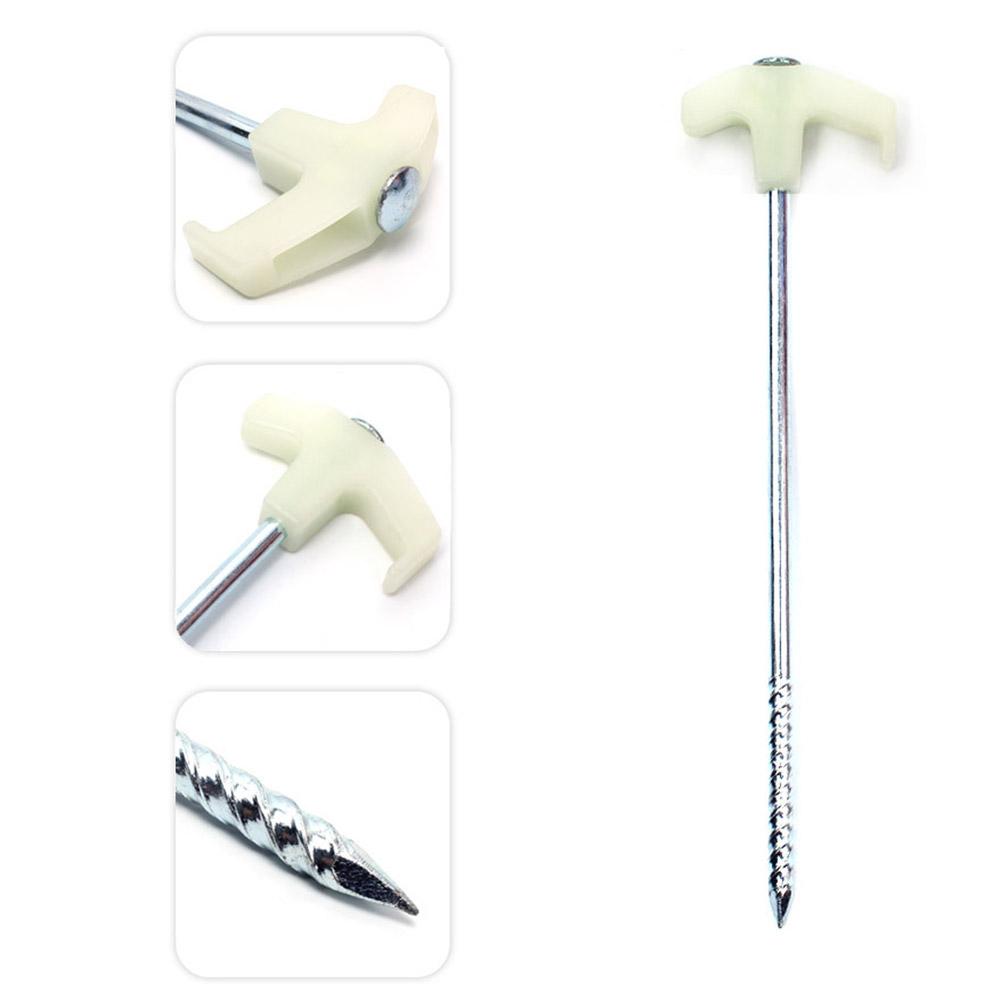 4 Pcs Steel Tent Pegs Screw Noctilucent Drill In Caravan Camping Tent Awning Peg