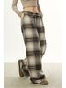 Women's Retro Plaid Wool Wide-Leg Pants - Loose, Versatile Design for Autumn/Winter