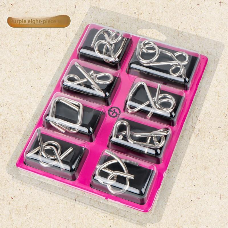 Classic Metal Brain Teaser Puzzle Set Toy With 8 Rings For Kids Adults Gift