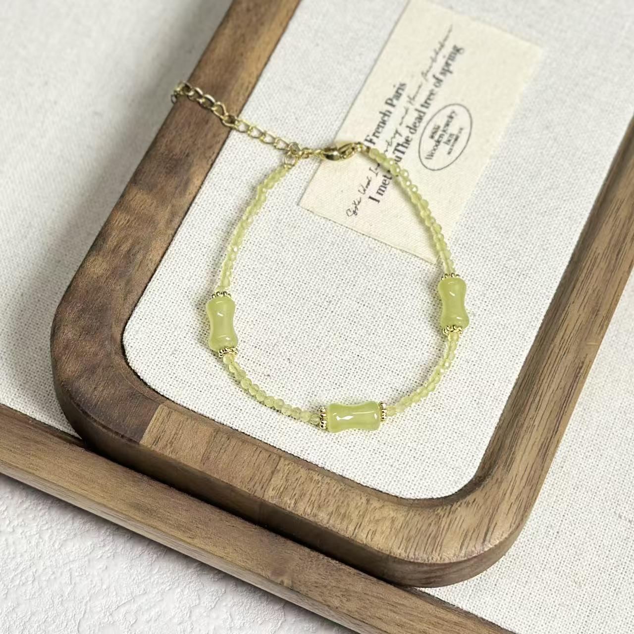 Green Cat s Eye Clavicle Necklace - Fresh Forest Bamboo Style for Women s Spring/Summer
