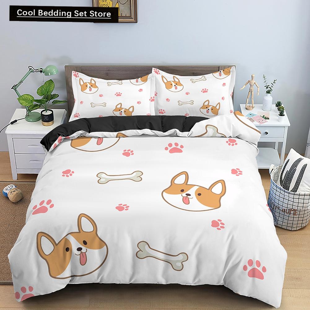Cartoon Dog Duvet Cover King Queen Funny Pet Puppy Head Printed Bedding Set For Kids Teens Adults Animals Polyester Quilt Cover