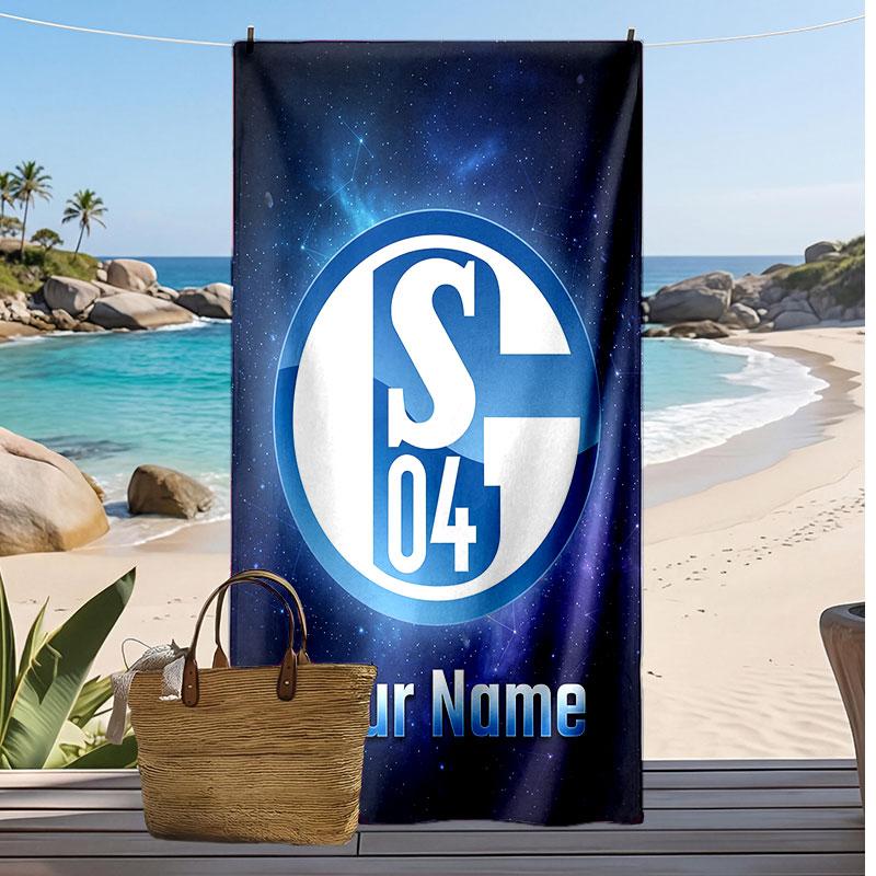 Telo Mare Personalizzato Stampato Schalke 04 FC Logo Calcio Supporto Nome Personalizzato Testo Asciugamano Assorbente Per Sport Viaggio Regalo Speciale