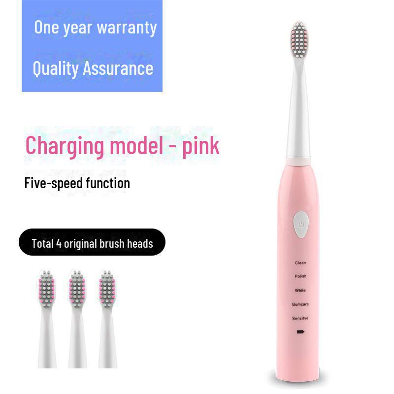 

Аккумуляторная электрическая зубная щетка для взрослых с продуманной водонепроницаемой конструкцией и мягкими щетинками на пяти скоростях 201 English + 4 brush heads розовый