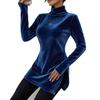 New Women's Velvet Turtleneck Sweater, Slim Fit Split Hem Casual Solid Pullover, Warm Basic Top for Autumn Winter
