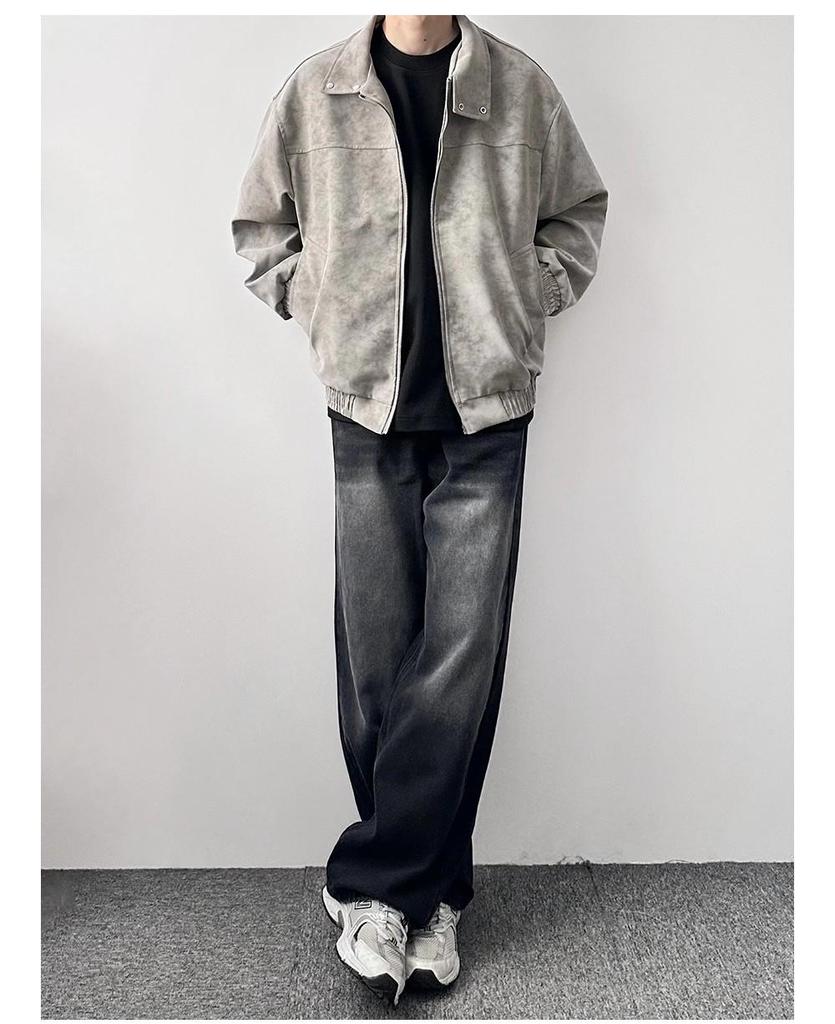 Men's Trendy American Style Leather Bomber Jacket - Loose Fit, Lapel Short Motorcycle Design for Autumn