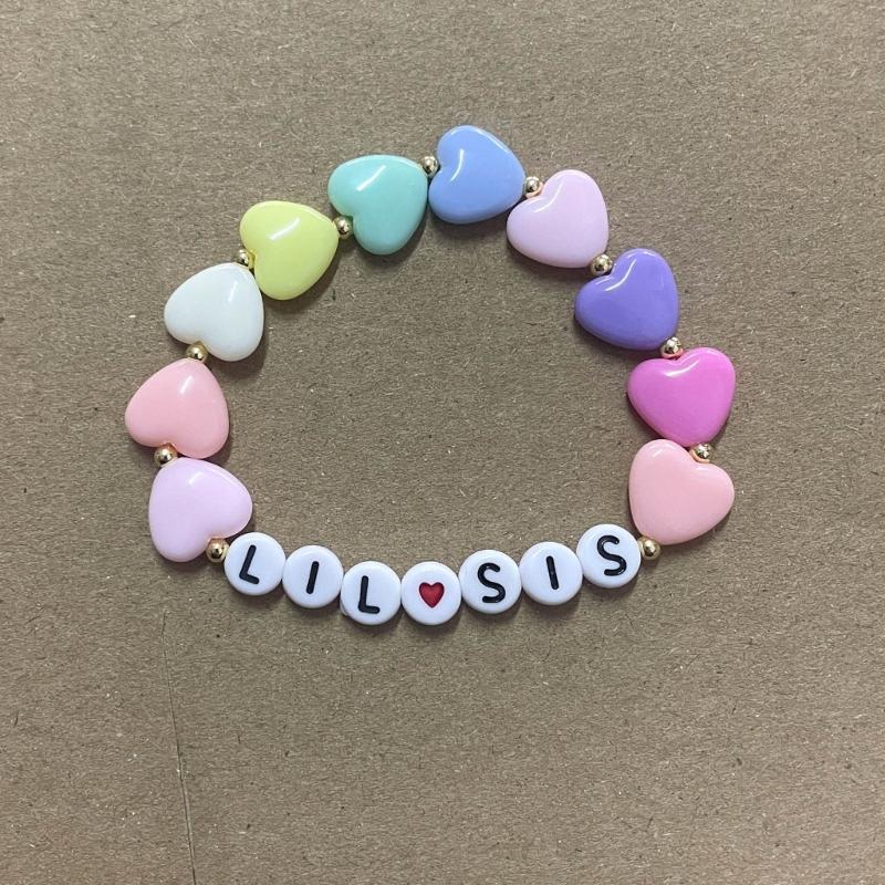 2Pcs Colorful Bead Sister Handchain Set Lettered Bangles Handcrafted Heart Bracelets for Siblings Friendship Bangle