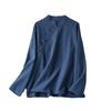 Women's Literature and Art Retro Spring Summer Autumn Cotton Linen Long-sleeved Loose and Thin Blouse Stand-up Collar Diagonal Placket Button-up Shirt