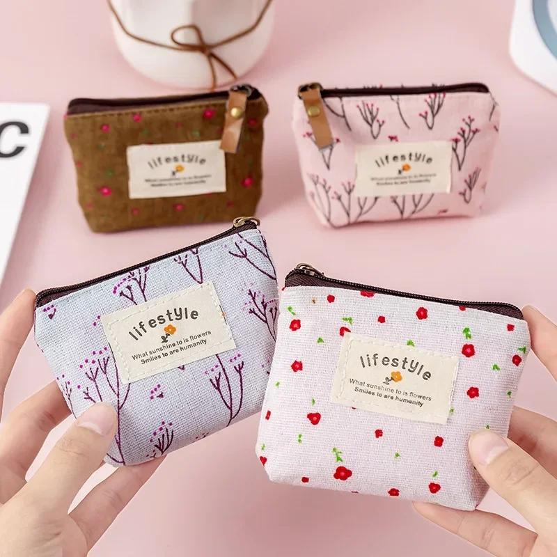 Coin Purse Women Fresh Floral Coin Wallet Zipper Bag Change Pouch Key Holder Small Mini Storage Case Pouch Money Bags Gift
