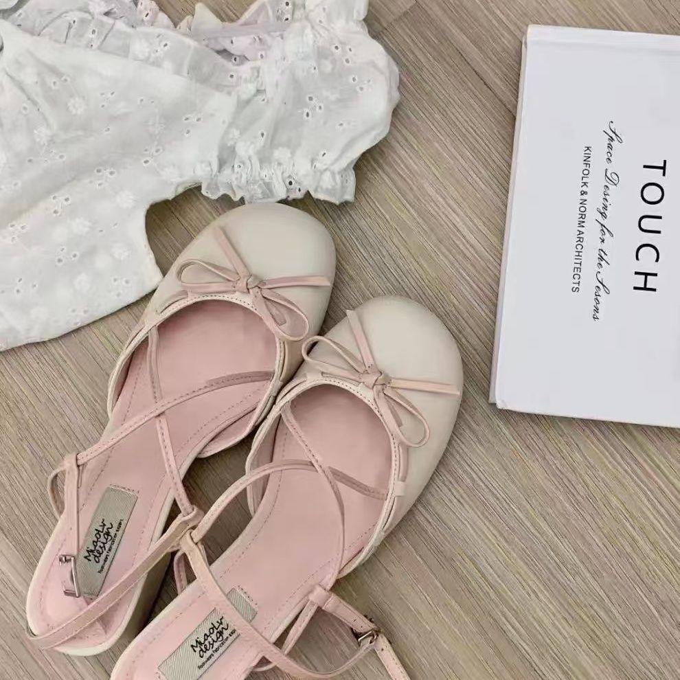 Sweet Thick Heel Bag Head Sandals Women's Summer New with Skirt Bow Fairy Style French Mary Jane Shoes