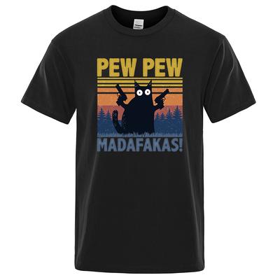 Pew Pew Madafakas T-Shirt Herren Kurzarm Neuheit Lustiges Katze T-Shirt Baumwolle Übergröße Tops Shirts Tee Streetwear