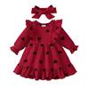 0-18 Months Baby Girl Clothes Sweet 2Pcs Dress Set Ruffle Heart Print Dress with Matching Headband Infant Autumn Casual Outfit