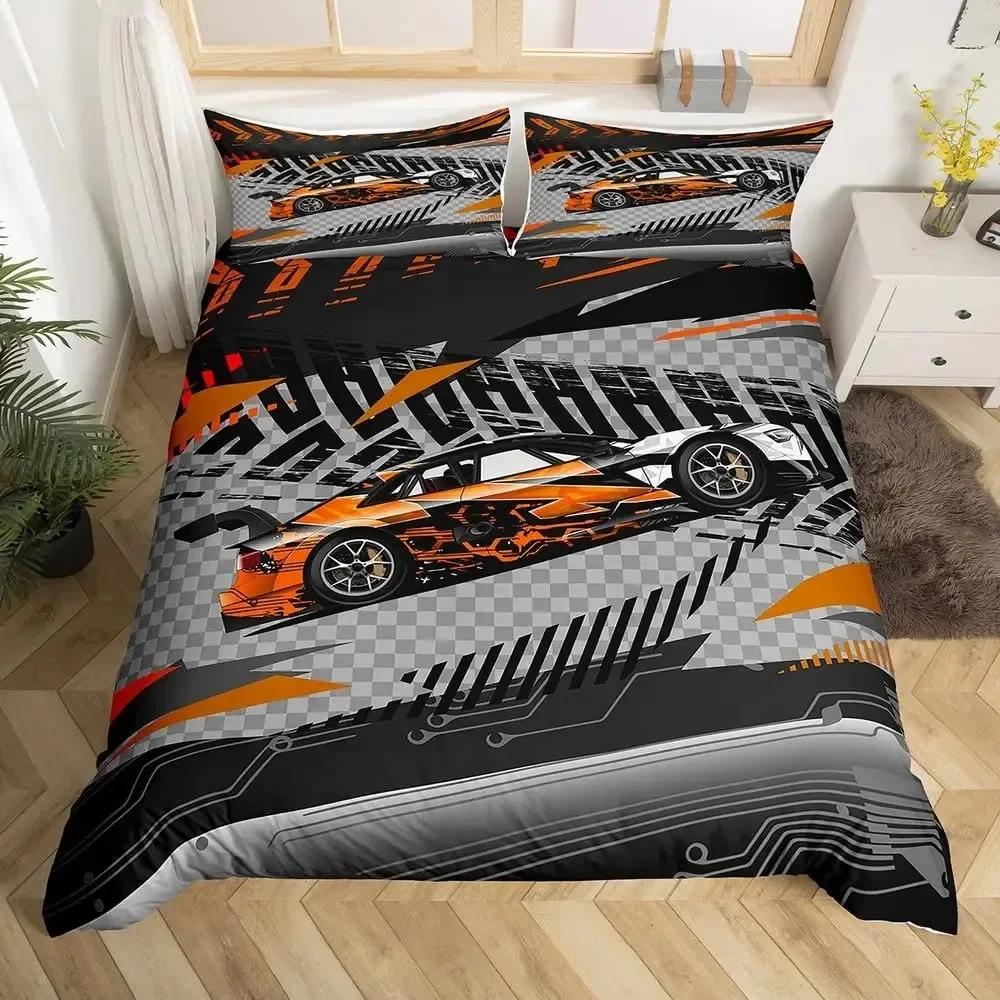 Auto da Corsa Ragazzi Auto Sportiva Comodo Copripiumino Federa Set Biancheria da Letto Decorazione Camera da Letto Bambini Tessile per la Casa