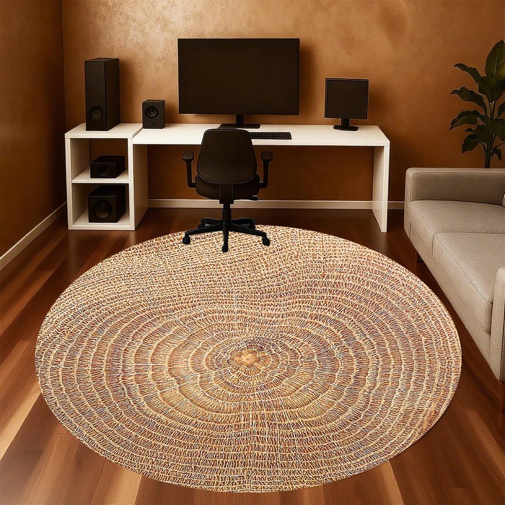 1pc Tree Rings Wood Texture Round Chair Mat Area Rug - Non-Slip, Floor Mat for Office, Bedroom, and Indoor Decor C1118078