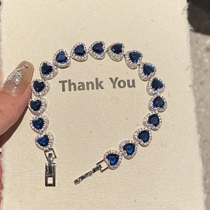 Dark Blue Love Sparkling Bracelet Retro Cold Feeling Super Flash Diamond-set French Court Style Noble Niche Jewelry