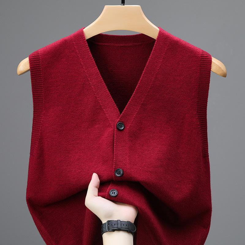 Men Autumn Sleeveless Single Breasted Pullover Vests Knitted Work Sweater
