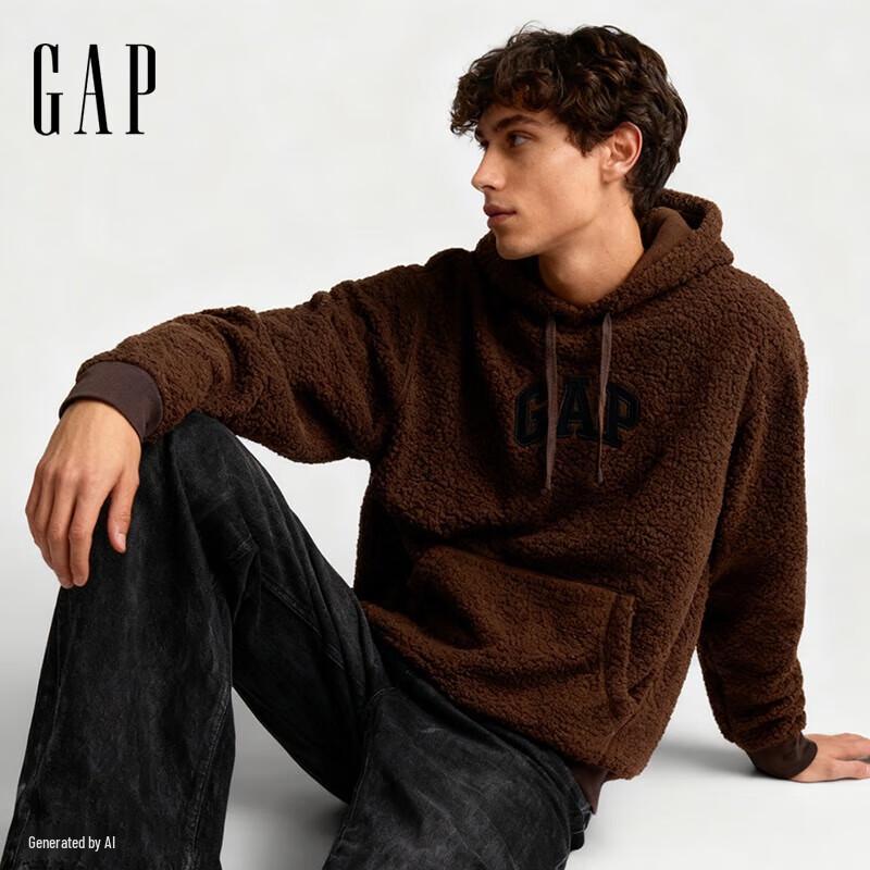 Gap Unisex 2025 Autumn Logo Faux Teddy Fleece Loose Hooded Sweatshirt 789782