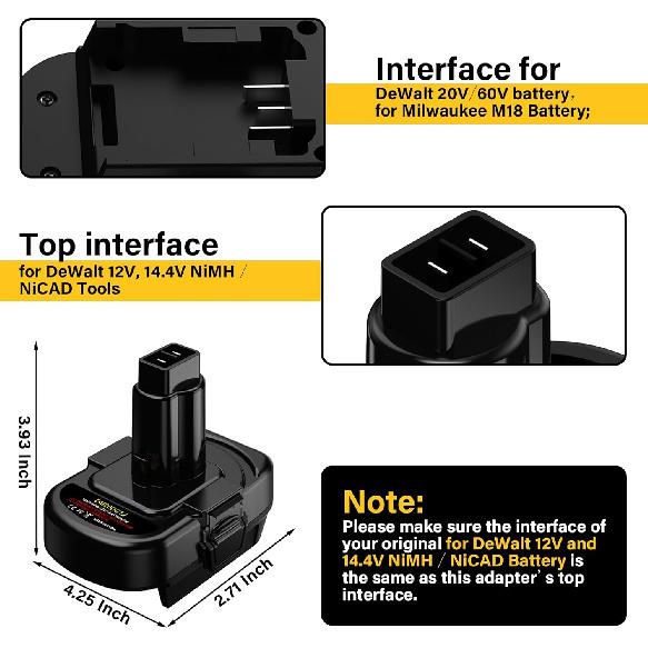 Battery Adapter for Dewalt 20v Convert To for Dewalt 12V-14.4V Ni-MH Battery, Convert for Dewalt 20v Battery To 12V-14.4 Ni-MH Battery Tools(Only
